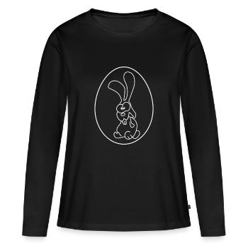 Verrückter Hase im Ei, weiße Linien - Frauen Premium Bio Langarmshirt - Schwarz - Vorne - Julia (174cm)