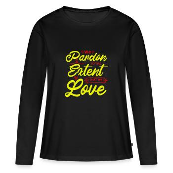 NOUS PARDONNONS L’ÉTENDUE DE L’AMOUR - T-shirt manches longues Premium bio Femme - noir - Devant - Julia (174cm)
