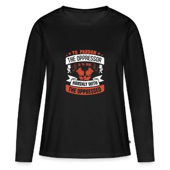 PARDONNER À L’OPPRESSEUR - T-shirt manches longues Premium bio Femme - noir - Devant - Julia (174cm)