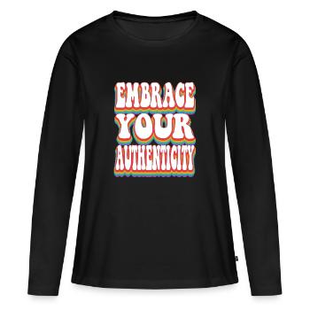 Authenticité - Pride Rainbow LGBTQ+ - T-shirt manches longues Premium bio Femme - noir - Devant - Julia (174cm)