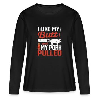 J’aime me frotter les fesses - T-shirt manches longues Premium bio Femme - noir - Devant - Julia (174cm)