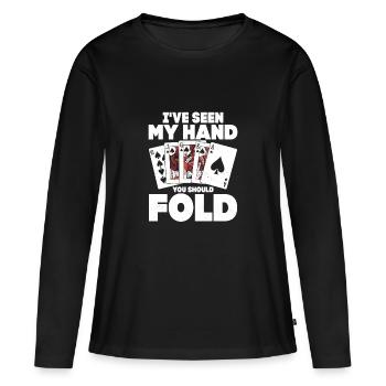 J’ai vu ma main tu devrais plier jeu poker p - T-shirt manches longues Premium bio Femme - noir - Devant - Julia (174cm)
