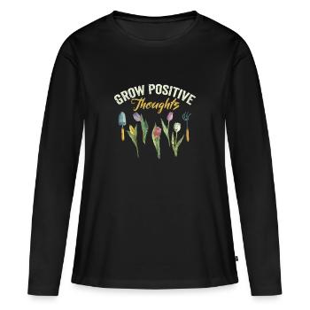 Cultiver des pensées positives Jardinage amusant - T-shirt manches longues Premium bio Femme - noir - Devant - Julia (174cm)