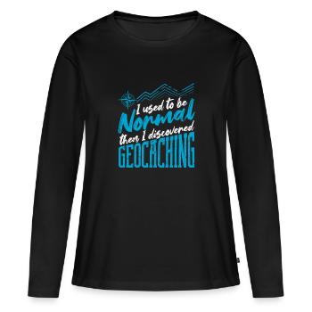 J’étais normal, puis j’ai découvert la géocache - T-shirt manches longues Premium bio Femme - noir - Devant - Julia (174cm)
