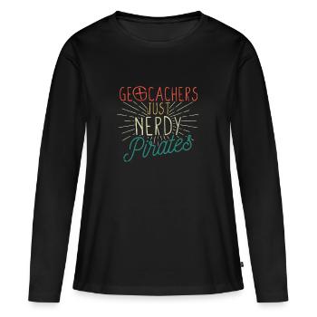 Geocacher Just Nerdy Pirates Funny Geocaching - Frauen Premium Bio Langarmshirt - Schwarz - Vorne - Julia (174cm)