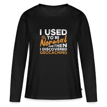 J’étais normal, puis j’ai découvert la géocache - T-shirt manches longues Premium bio Femme - noir - Devant - Julia (174cm)