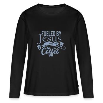 Alimenté par Jésus et le café - T-shirt manches longues Premium bio Femme - noir - Devant - Julia (174cm)