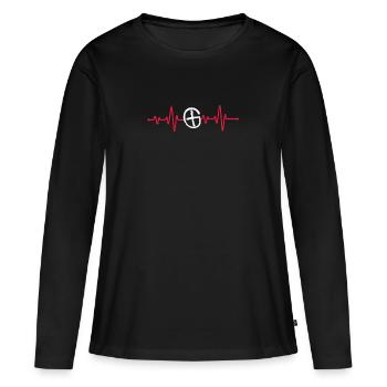 Geocaching Herzschlag EKG-Puls Geocacher Outdoor - Frauen Premium Bio Langarmshirt - Schwarz - Vorne - Julia (174cm)