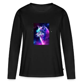 Wolf Galaxy Space Graphic Wolf Lover - T-shirt manches longues Premium bio Femme - noir - Devant - Julia (174cm)