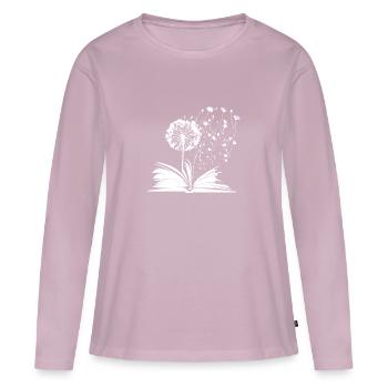Butterfly Flower Books Bibliophile Bibliophiles Mignon - T-shirt manches longues Premium bio Femme - rose poudré - Devant - Julia (174cm)