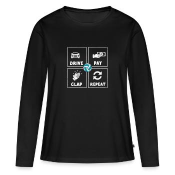 Conduire, payer, applaudir, répéter, manger, dormir, - T-shirt manches longues Premium bio Femme - noir - Devant - Julia (174cm)