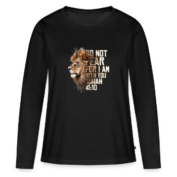 Christliche religiöse Bibelverse Sprüche Löwe Cool - Frauen Premium Bio Langarmshirt - Schwarz - Vorne - Julia (174cm)