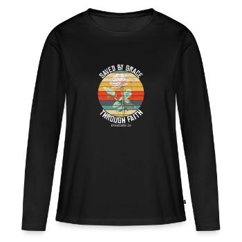 Saved By Grace Ephesians Scripture Christian Quote - Women's Premium Organic Long Sleeve Shirt - black - Front - Julia (174cm)
