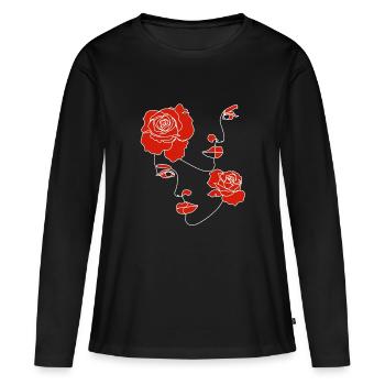VISAGE DE FEMMES A FLEURS - T-shirt manches longues Premium bio Femme - noir - Devant - Julia (174cm)