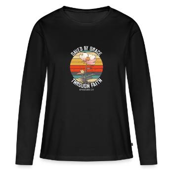 Saved By Grace Ephesians Scripture Bible Verses - Women's Premium Organic Long Sleeve Shirt - black - Front - Julia (174cm)