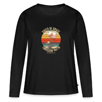 Saved By Grace Ephesians Scripture Chapter Bible - Women's Premium Organic Long Sleeve Shirt - black - Front - Julia (174cm)