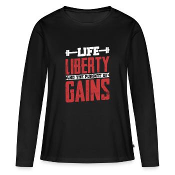 La vie, la liberté et la poursuite des gains de poids - T-shirt manches longues Premium bio Femme - noir - Devant - Julia (174cm)