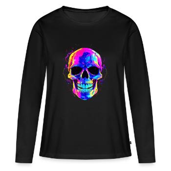 Crâne coloré: crâne coloré sombre et alternatif - T-shirt manches longues Premium bio Femme - noir - Devant - Julia (174cm)