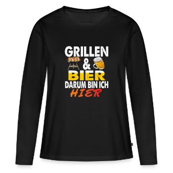 Grillen und Bier Darum bin ich hier Grillsaison - Frauen Premium Bio Langarmshirt - Schwarz - Vorne - Julia (174cm)