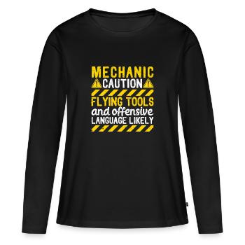 Avertissement mécanique Outils volants insultants - T-shirt manches longues Premium bio Femme - noir - Devant - Julia (174cm)