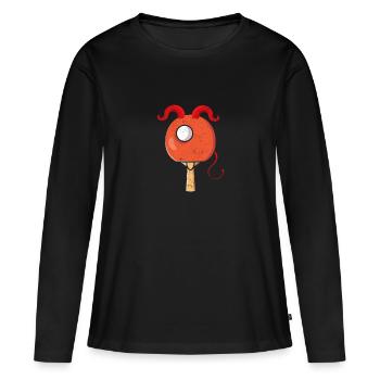 Ping Pong Devil Paddle Rote Hörner Lustige - Frauen Premium Bio Langarmshirt - Schwarz - Vorne - Julia (174cm)