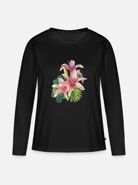 Roserne Lilie - Frauen Premium Bio Langarmshirt - Schwarz