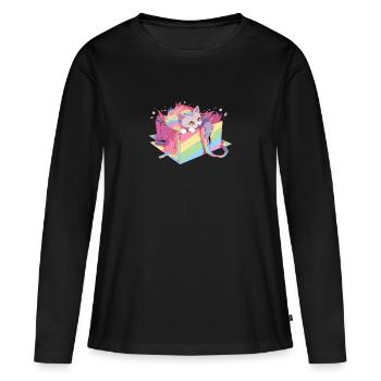 Cool Cat Lesbian Gay Pride LGBT Rainbow Community - T-shirt manches longues Premium bio Femme - noir - Devant - Julia (174cm)