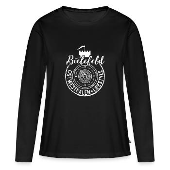 Bielefeld - Ostwestfalen Lifestyle weiß - Frauen Premium Bio Langarmshirt - Schwarz - Vorne - Julia (174cm)