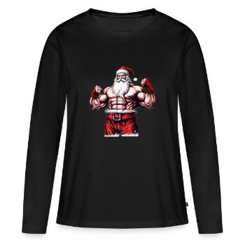 Flexmas Santa: culturiste de Noël pour saisonnier - T-shirt manches longues Premium bio Femme - noir - Devant - Julia (174cm)