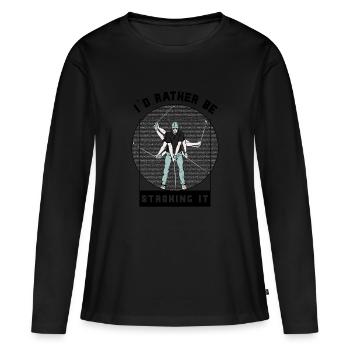 Je préfère le caresser - T-shirt manches longues Premium bio Femme - noir - Devant - Julia (174cm)