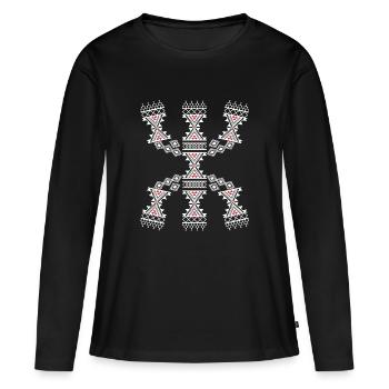 MOTIFS OF AMAZIGH KABYLE CARPETS - Women's Premium Organic Long Sleeve Shirt - black - Front - Julia (174cm)