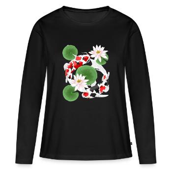 Koi dans l’étang aux nénuphars - T-shirt manches longues Premium bio Femme - noir - Devant - Julia (174cm)