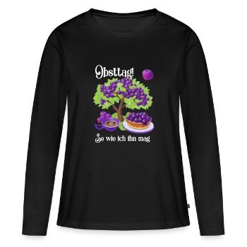 My fruit day: plum cake and coffee - Women's Premium Organic Long Sleeve Shirt - black - Front - Julia (174cm)