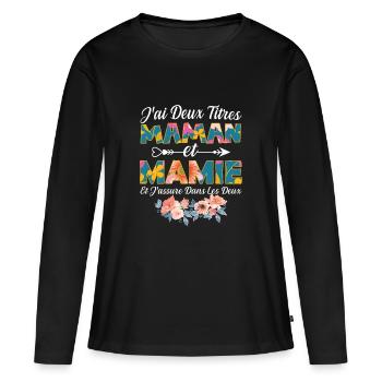 j'ai deux titres maman mamie annonce grossesse - T-shirt manches longues Premium bio Femme - noir - Devant - Julia (174cm)