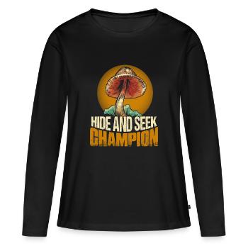 Champignon mycologue champion de cache-cache - T-shirt manches longues Premium bio Femme - noir - Devant - Julia (174cm)