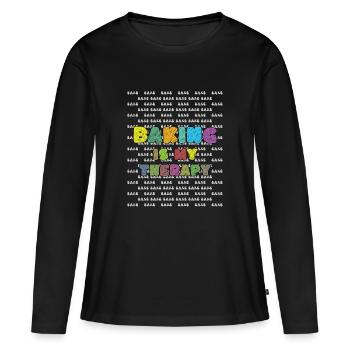 Backen ist meine Therapie - Frauen Premium Bio Langarmshirt - Schwarz - Vorne - Julia (174cm)