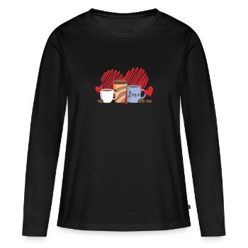 La Saint-Valentin Café Boire L’amant Coeur Amour - T-shirt manches longues Premium bio Femme - noir - Devant - Julia (174cm)