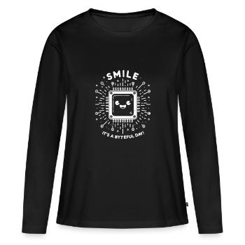 Smile It's a Byteful Day! - Women's Premium Organic Long Sleeve Shirt - black - Front - Julia (174cm)