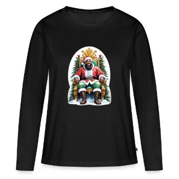 Weihnachtsmann sitzt auf seinem goldenen Thron - Frauen Premium Bio Langarmshirt - Schwarz - Vorne - Julia (174cm)
