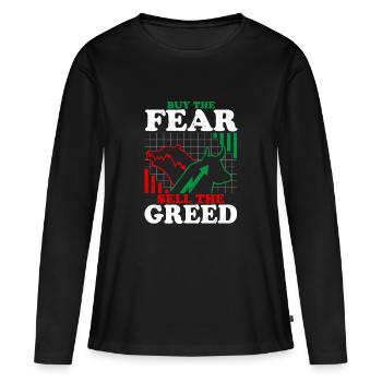 Acheter la peur Vendre la cupidité Bourse Trading T - T-shirt manches longues Premium bio Femme - noir - Devant - Julia (174cm)