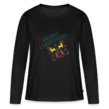 Merry Christmas Oldy | XMAS - T-shirt manches longues Premium bio Femme - noir - Devant - Julia (174cm)