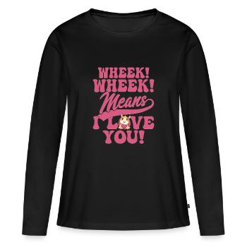 Ouf ! Ouf ! C’est dire que je t’aime ! Cavy amant Guniea - T-shirt manches longues Premium bio Femme - noir - Devant - Julia (174cm)