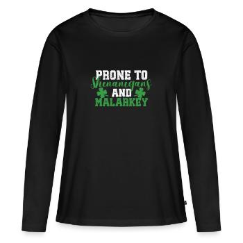 Enclin à faire des bêtises et des espiègleries de la Saint-Patrick - T-shirt manches longues Premium bio Femme - noir - Devant - Julia (174cm)