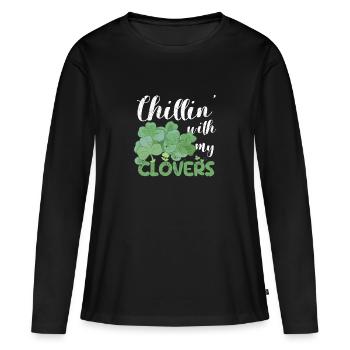 Chillin With My Shamrocks Funny Irish - Women's Premium Organic Long Sleeve Shirt - black - Front - Julia (174cm)