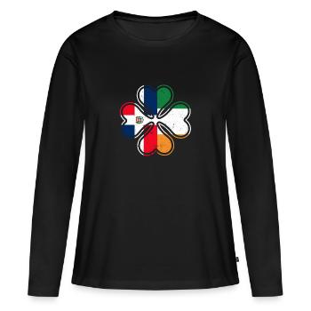 Drapeau dominicain irlandais trèfle d’Irlande - T-shirt manches longues Premium bio Femme - noir - Devant - Julia (174cm)