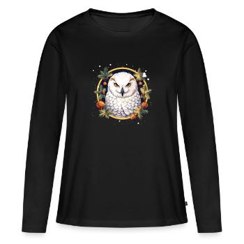 Harfang des neiges Noël ornement, aime les hiboux - T-shirt manches longues Premium bio Femme - noir - Devant - Julia (174cm)