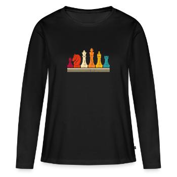 Schachspieler Silhouette Retro Vintage Strategisch - Frauen Premium Bio Langarmshirt - Schwarz - Vorne - Julia (174cm)