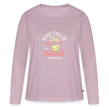 Un pot plein de thé est un cœur plein de joie Mug Tea - T-shirt manches longues Premium bio Femme - rose poudré - Devant - Julia (174cm)
