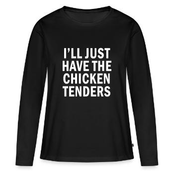 Citation drôle Je n’aurai que les filets de poulet - T-shirt manches longues Premium bio Femme - noir - Devant - Julia (174cm)