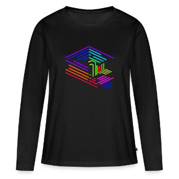 Liniengeometrie eines Objektes in Regenbogenfarben - Frauen Premium Bio Langarmshirt - Schwarz - Vorne - Julia (174cm)